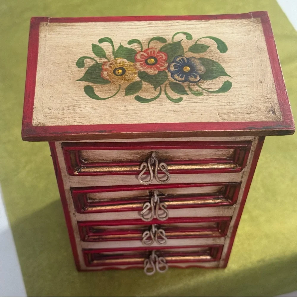 Handcrafted Wooden Jewelry Box with Floral Design